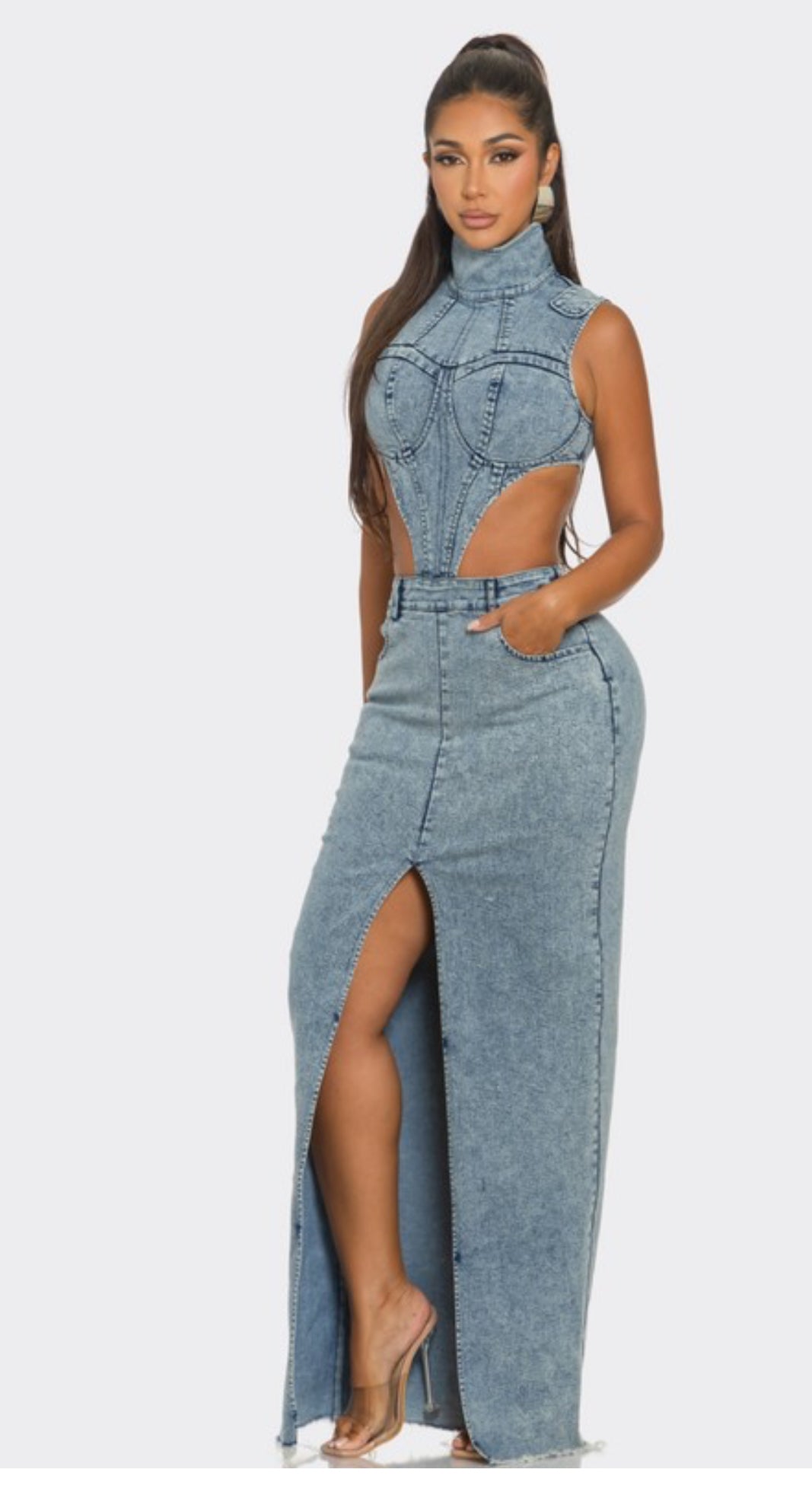 Rose’ Peekaboo Denim Dress