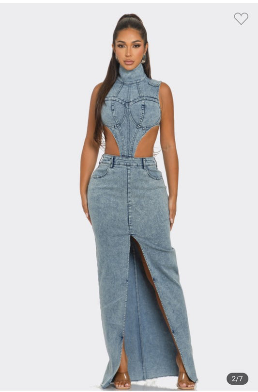 Rose’ Peekaboo Denim Dress