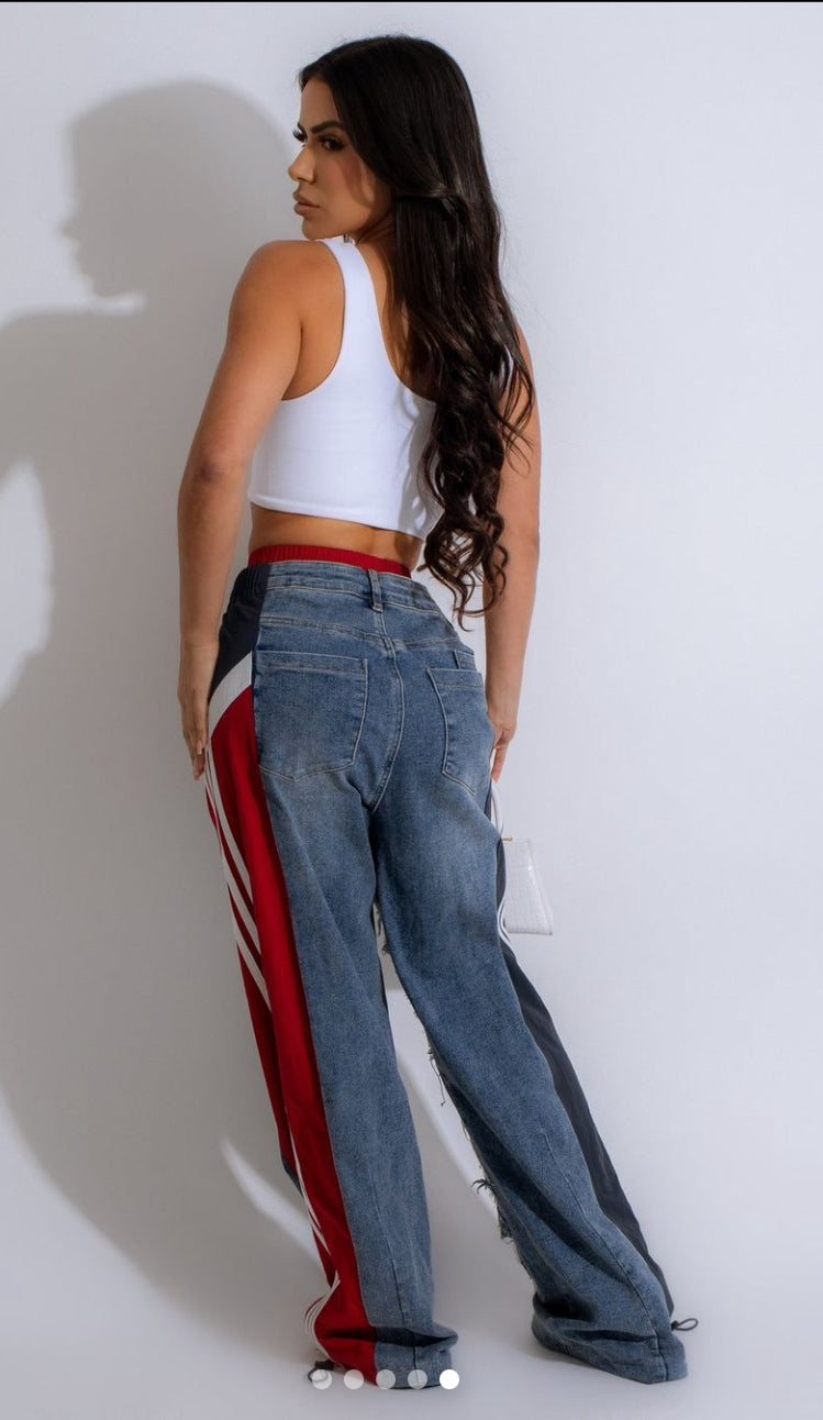 She's Unique Denim Jogger Jeans In Red